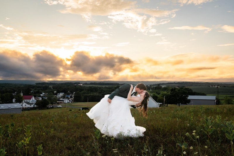 Couple portrait beneath an evening sky