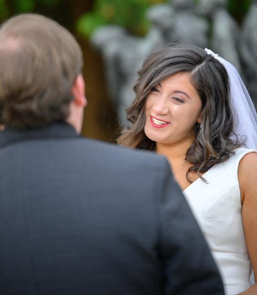 Bride smiling at her partner