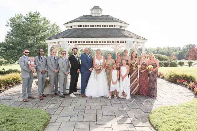 Wedding party portraits outside the venue