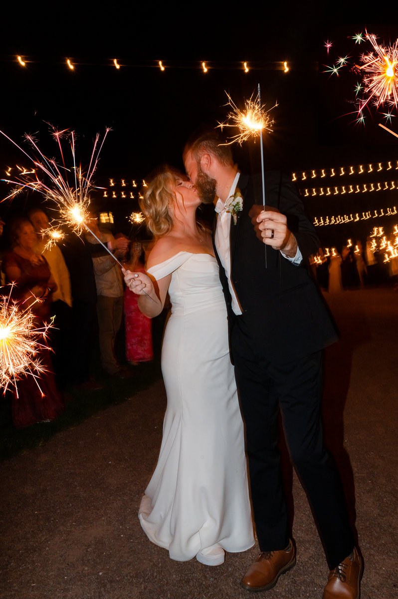 Newlyweds celebrating their sparkler send-off